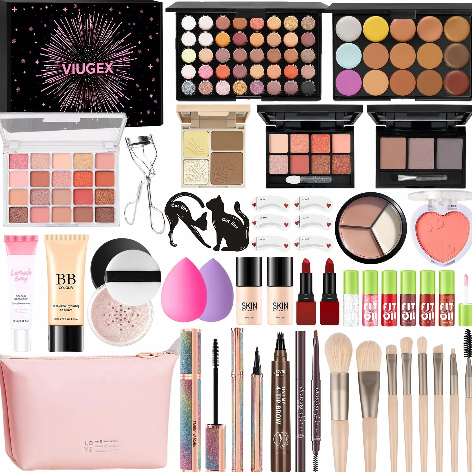 Kit de Maquillaje Profesional Completo, Set Maquillaje Mujer, Estuche de Maquillaje Todo en Uno con Paleta Sombras de Ojos Fundación Corretores Contorno Lápiz Labial Máscara Eyeliner,Regalo para Niñas