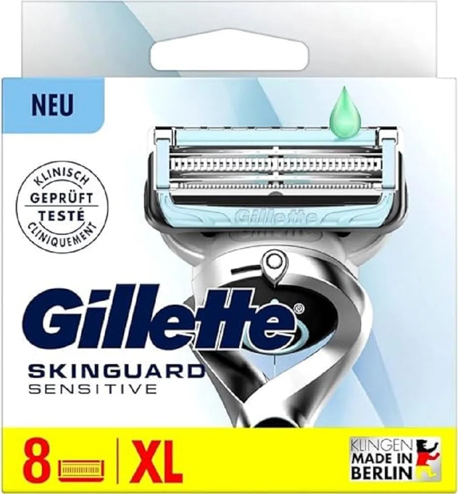 Gillette SkinGuard Sensitive - Cuchillas de afeitar para hombre, 8 cuchillas de repuesto para afeitadora húmeda, con tiras deslizantes mejoradas, aptas para mangos de fusión, regalo para hombres