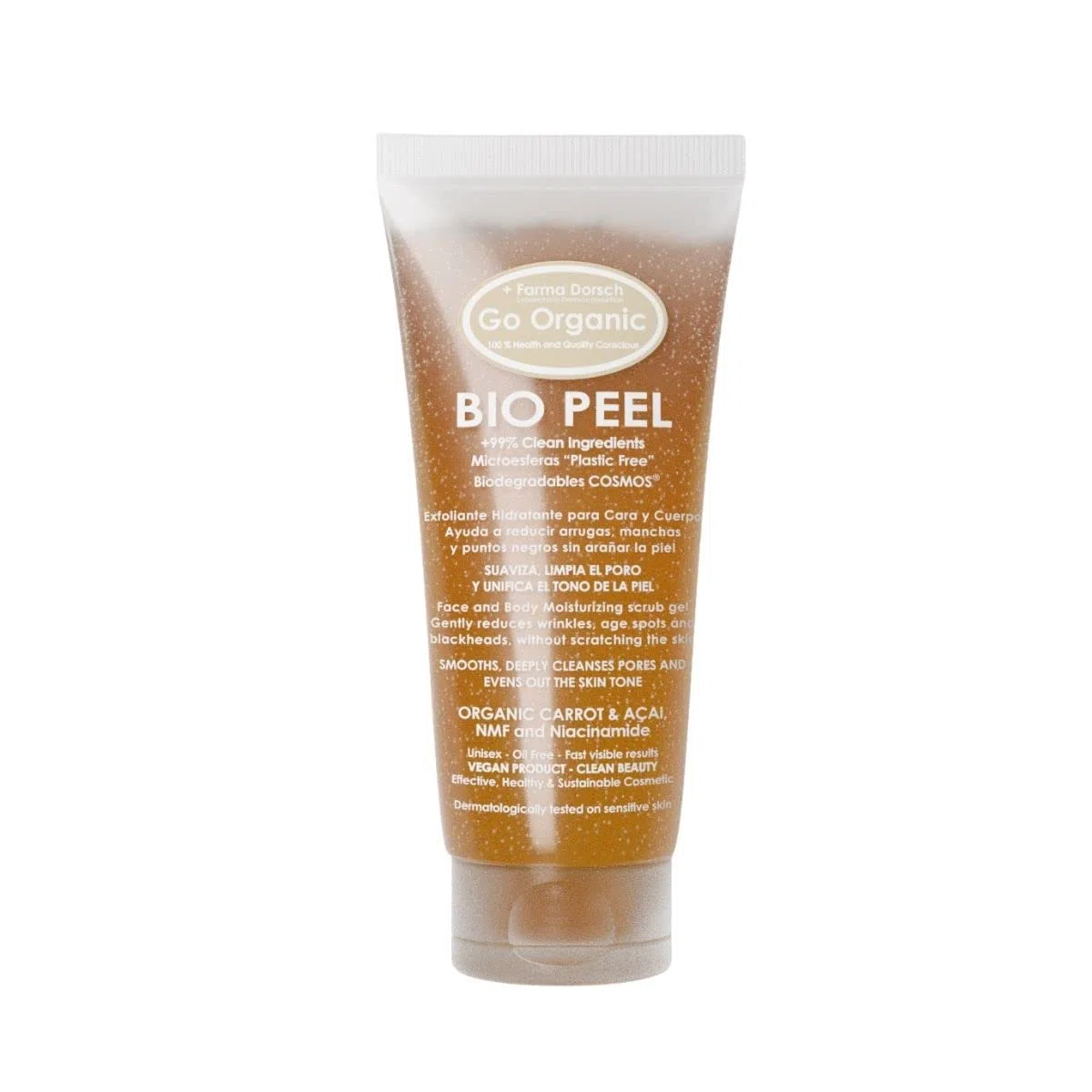Farma Dorsch Bio Peel - Exfoliante Facial y Corporal Hidratante, de Microesferas Biodegradables, para Todo Tipo de Pieles, con Açai y Zanahoria, 200 ml