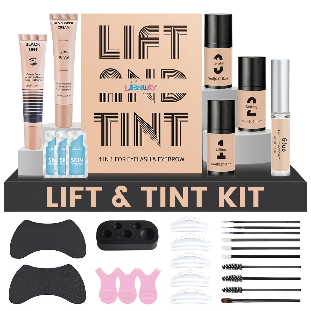 Lifting Pestañas Kit Con Tinte, Actualización 2025 Laminación de Cejas y Set de Tintado, 2 in 1 Lifting Pestañas y Tinte Pestañas Negro, Fórmula Vegana Para El Hogar