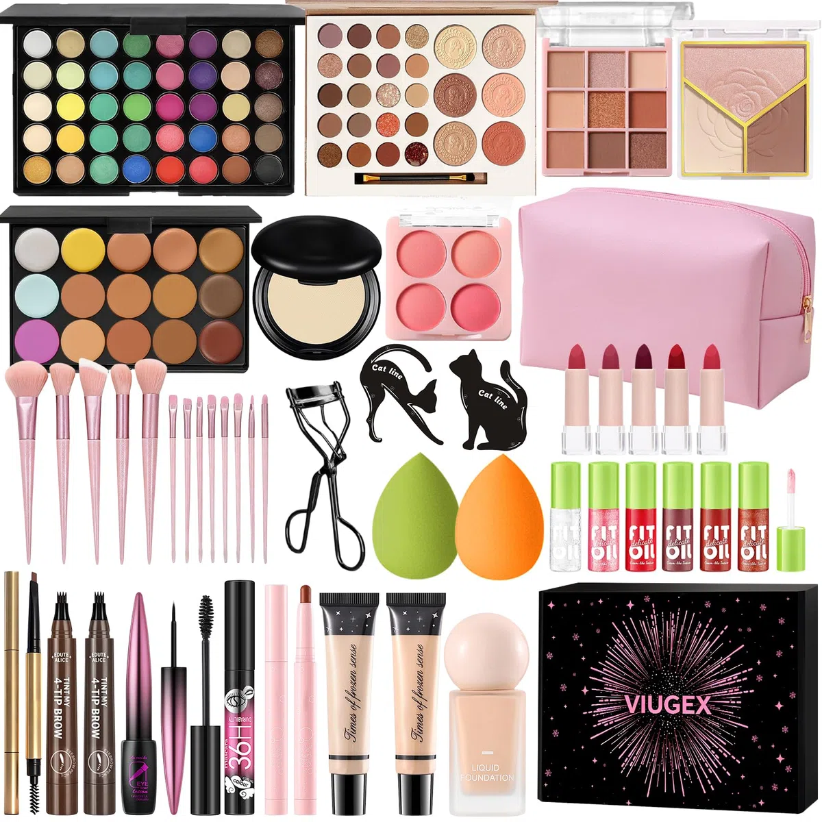 Set Maquillaje Mujer, Kit de Maquillaje Profesional Completo, Set Regalo Maquillaje Adolescente con Paleta Sombras de Ojos Fundación Corretores Contorno Gloss Labios Máscara Línea Ojos Bolsa de Viaje