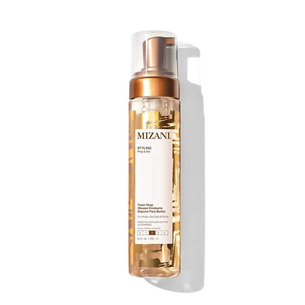 Mizani Espuma de Peinado, Para Cabello Ondulado o Rizado, Prepara el Pelo Para Envolturas, Rulos y Moldeado, Enriquecida con Aceite de Monoi y Manteca de Karité, Styling Foam Wrap, 250ml