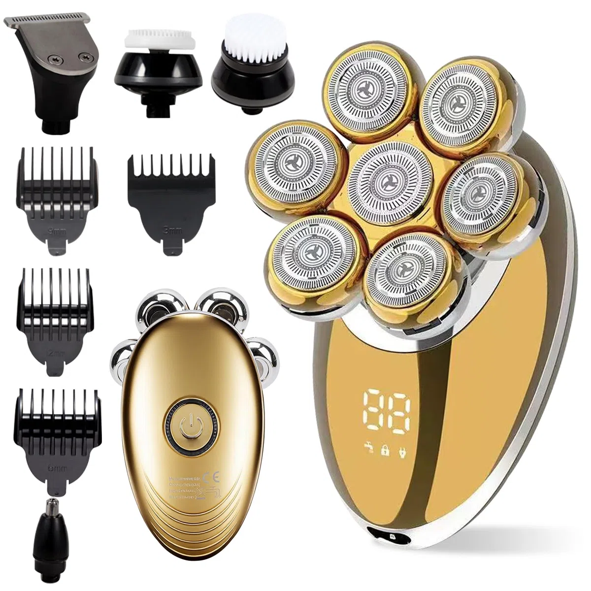 Cabezal de afeitado flotante 7D para hombres calvos, kit de aseo de afeitado impermeable IPX7, maquinilla de afeitar eléctrica 5 en 1 para hombre, afeitadora seca/húmeda para el hogar/viajes