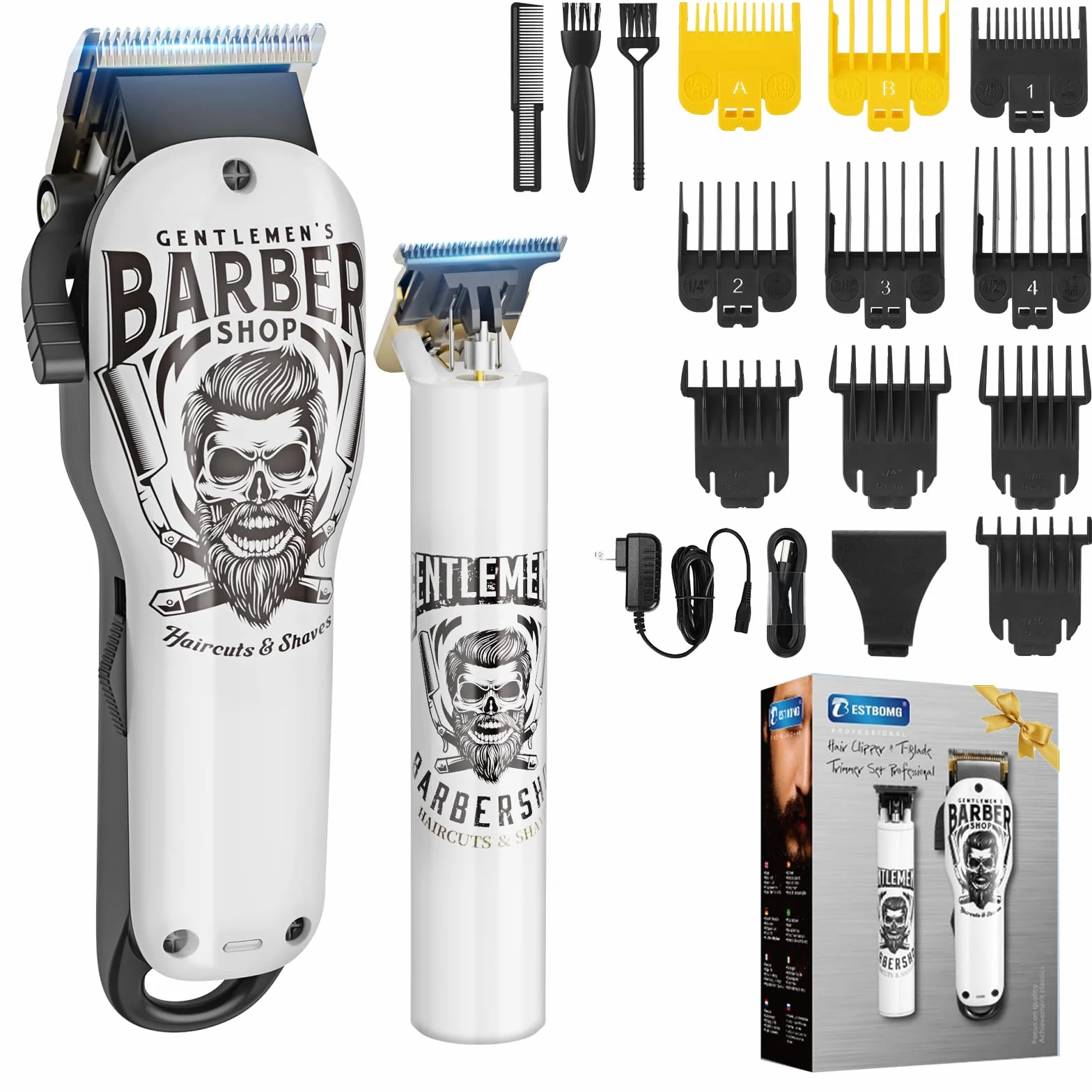 BESTBOMG Maquina Cortar Pelo Profesional, Cortapelos Hombre Kit Con Peine-guía, Cortadora de Pelo Hair Trimmer Recortadora de Barba Con Batería Recargable Incorporada 2000mAh/1200mAh (Y4+T9)