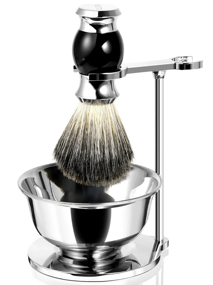 GRUTTI Juego de afeitado para hombre 3 en 1 con cartucho de afeitar y tejón, juego tradicional de afeitado manual para hombre, acero inoxidable