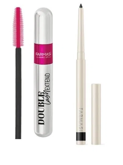 Farmasi Double Lash Extend Mascara y Lápiz de Ojos Larga Duración, Negro, Juego de Maquillaje de Ojos Profesional