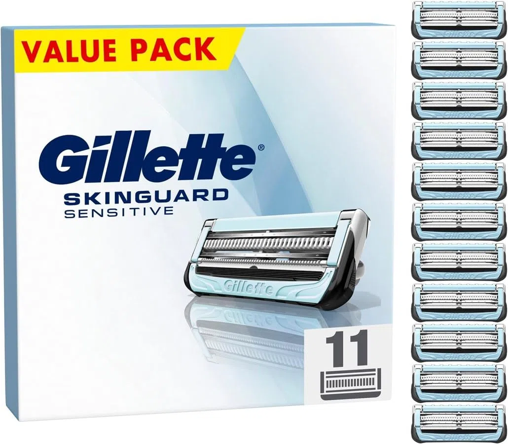 Gillette SkinGuard Sensitive - Cuchillas de afeitar para hombre, 11 cuchillas de repuesto originales para maquinilla de afeitar húmeda para hombre, tiras deslizantes mejoradas, aptas para mangos