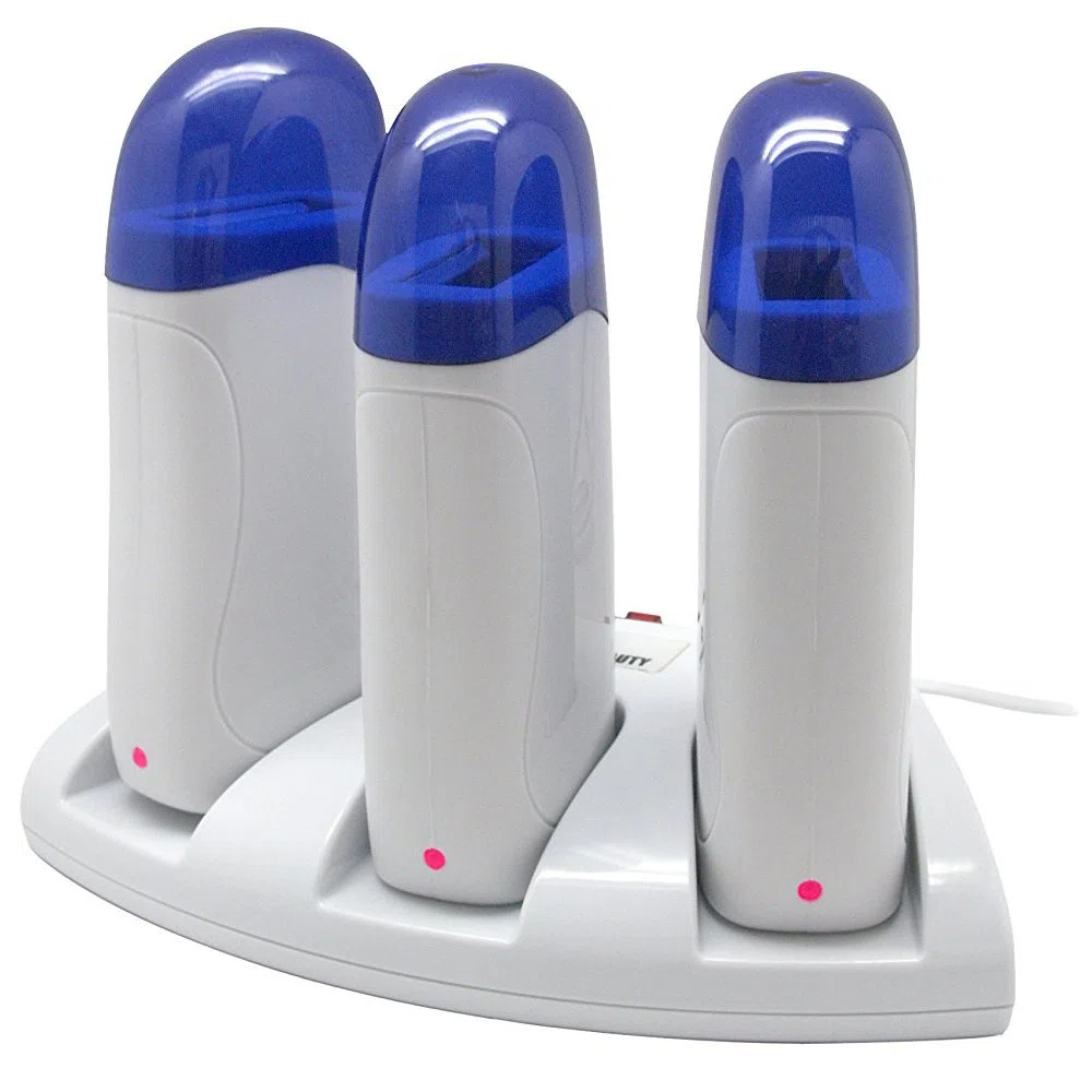 Perfect Beauty Triple Base Roll-On - Calentador de cera con base triple y 3 calentadores roll on, Blanco