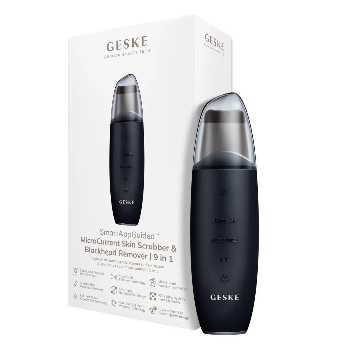 GESKE | SmartAppGuided™ MicroCurrent Skin Scrubber & Blackhead Remover | MicroCurrent | 9 en 1 | Cuidado de la piel | Limpieza facial | Antiedad | Lifting profesional | Eliminador de puntos negros